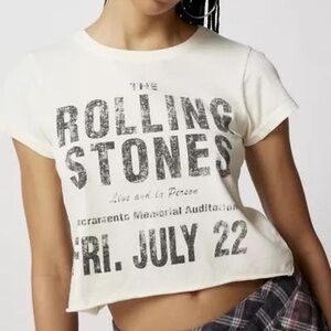 Urban Outfitters People of Leisure The Rolling Stones Tshirt Crop Ivory Raw Hem